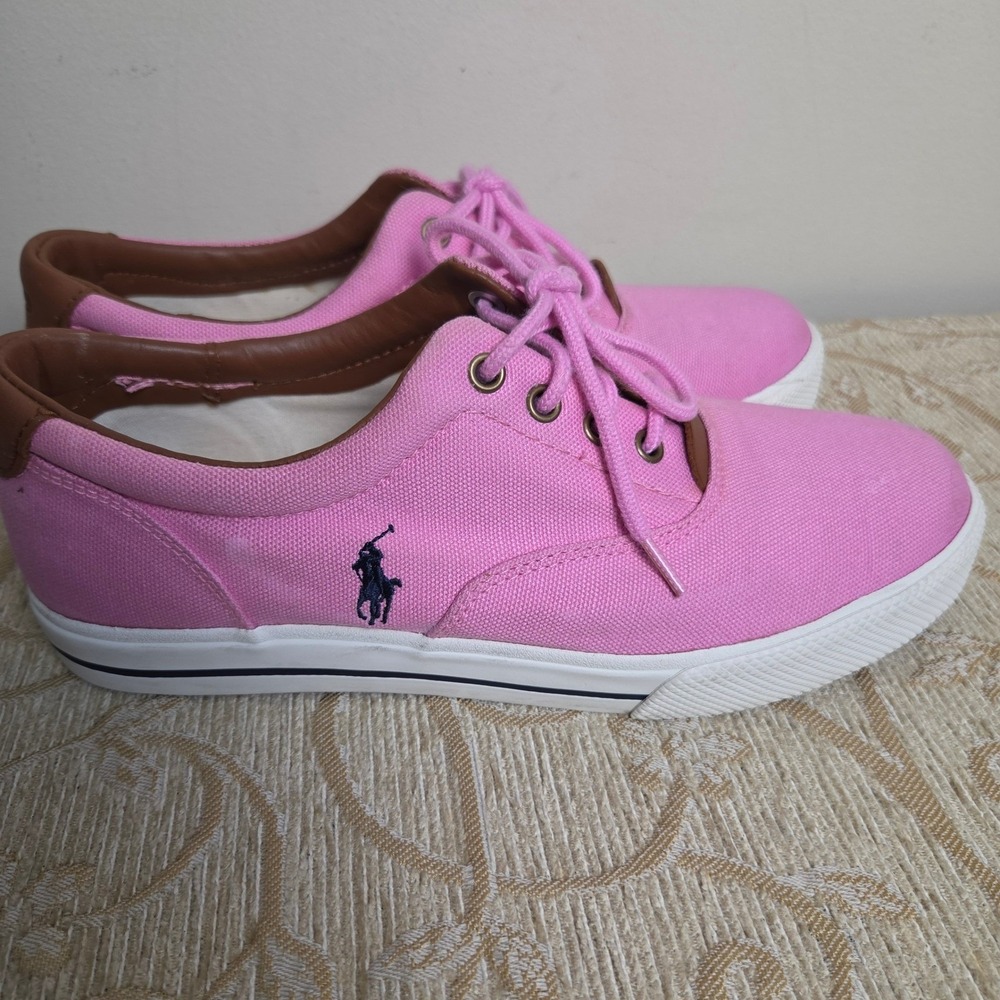 Polo Ralph Lauren Vaughn Pink Canvas Low Top Sneakers Womens Size 6